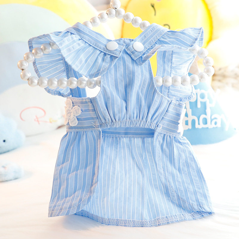 狗狗衣服春夏装薄款猫咪公主裙竖条娃娃可牵引小型犬泰迪宠物5775