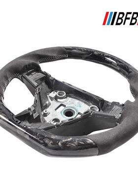 适用于特斯拉Model 3 Y 大理石锻造黑色反绒皮白色缝线方向盘改装