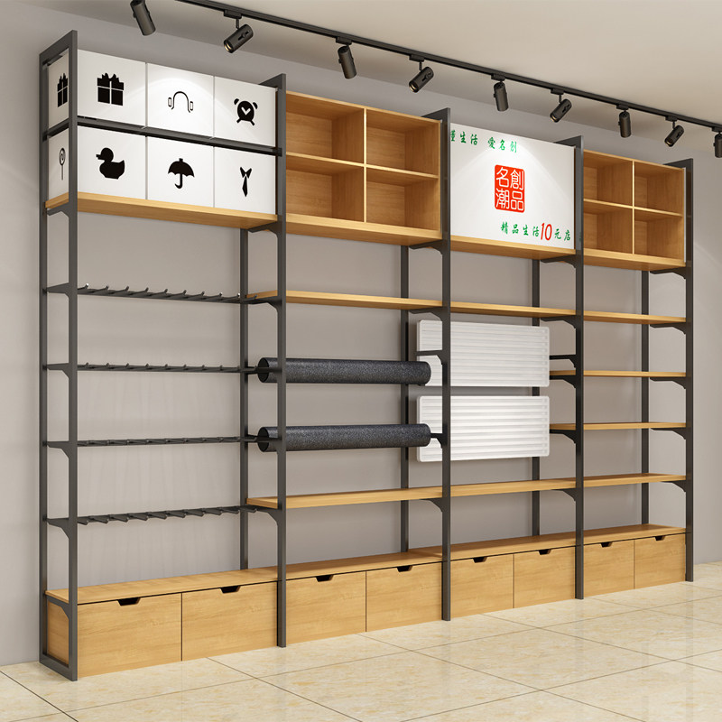 优品货架钢木边柜饰品店10元店文具店展示架陈列柜精品店名创货架