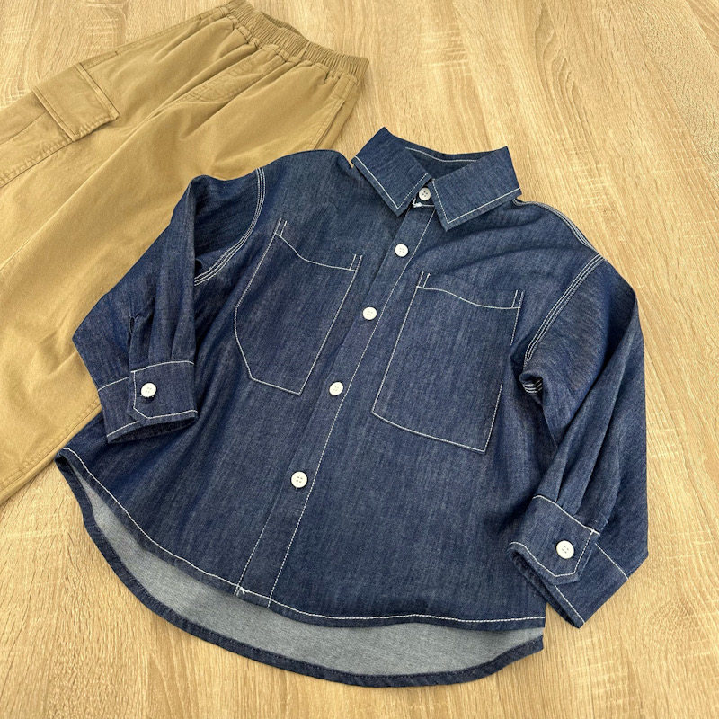 童装男童牛仔衬衫薄款春秋2025新款春装上衣男孩儿童外套长袖衬衣