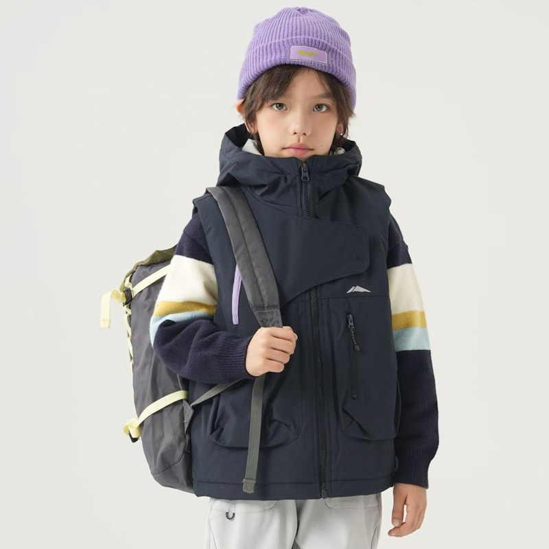 男童加厚夹棉马甲2025秋冬季儿童带帽薄绒内胆校服神器外穿潮坎肩