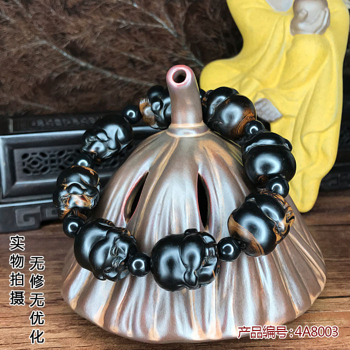 天然海柳手串文玩多宝佛珠念珠黑珊瑚男女首饰福猪雕刻手链包邮