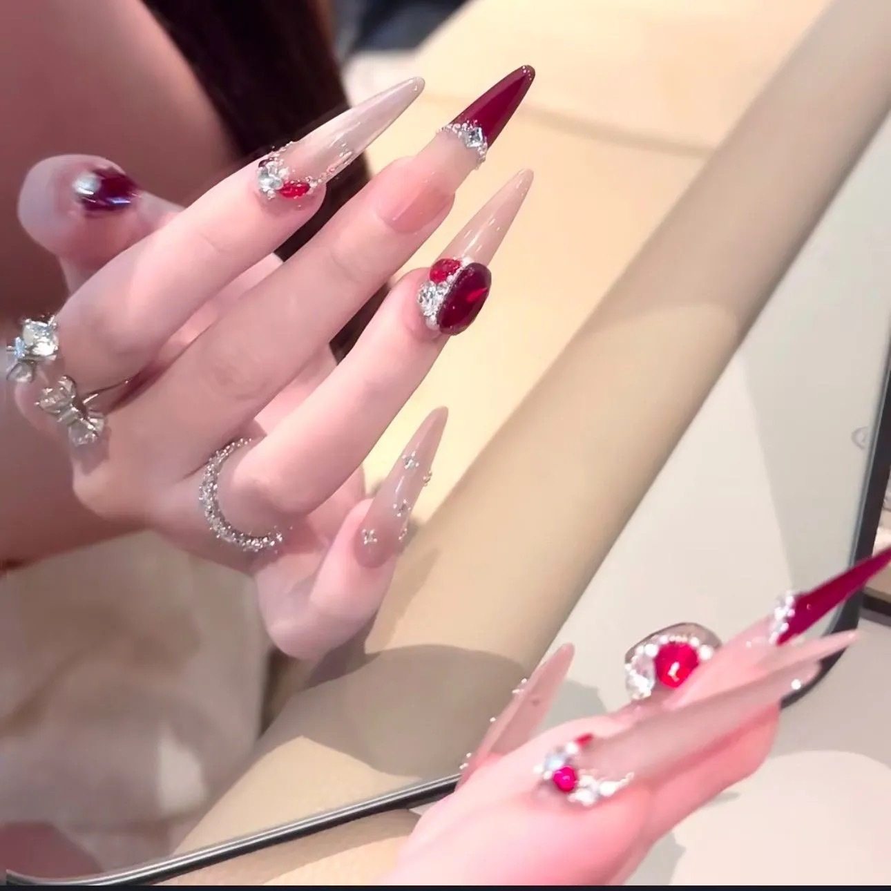 2026纯手工穿戴甲高级红色气质法式纯欲仿红宝石碎钻美甲贴片秋冬,彩妆/香水/美妆工具,穿戴甲/甲片,淘宝优惠券,粉丝福利购,淘宝优惠卷