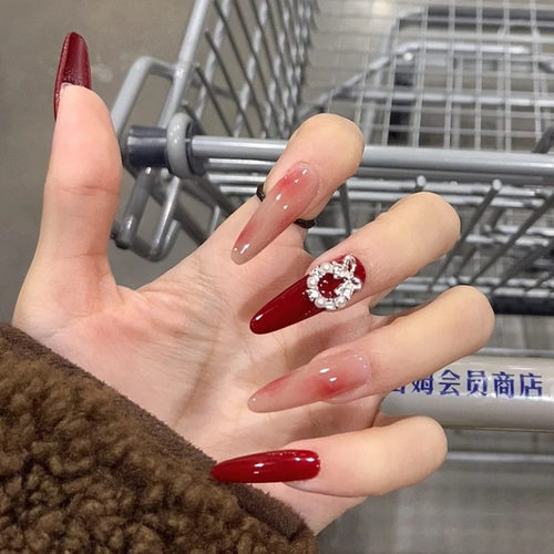 纯手工穿戴新年爆款战甲高级气质红色可拆卸指甲贴片显白美甲