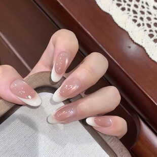 【可可慕斯】手绘高位法式美甲猫眼腮红纯手工穿戴甲轻奢短款