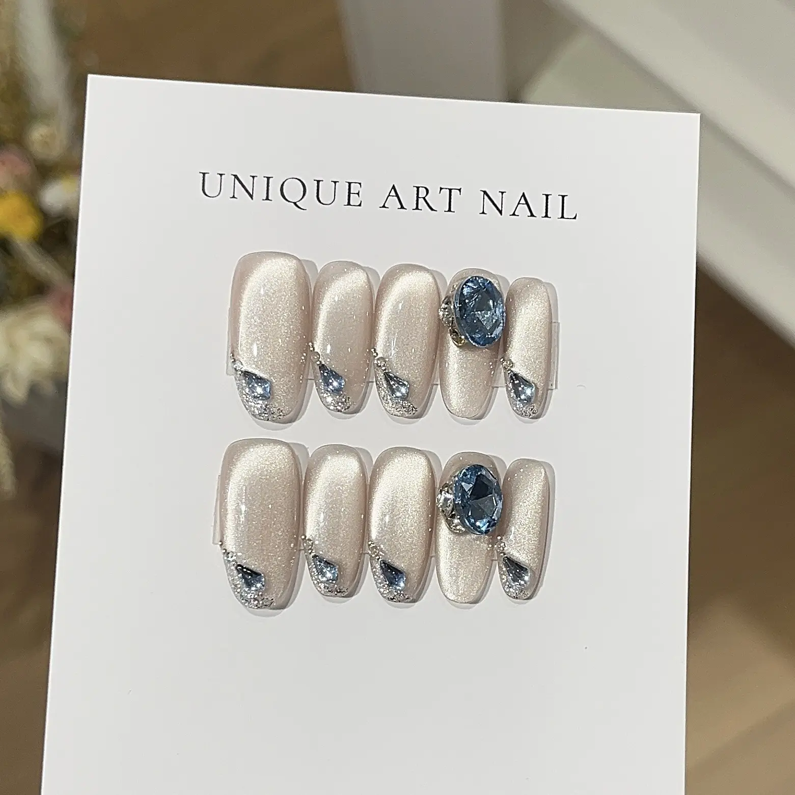 【蓝滴泪】气质感高级灰爆闪侧光猫眼精品K9湖水蓝钻穿戴甲