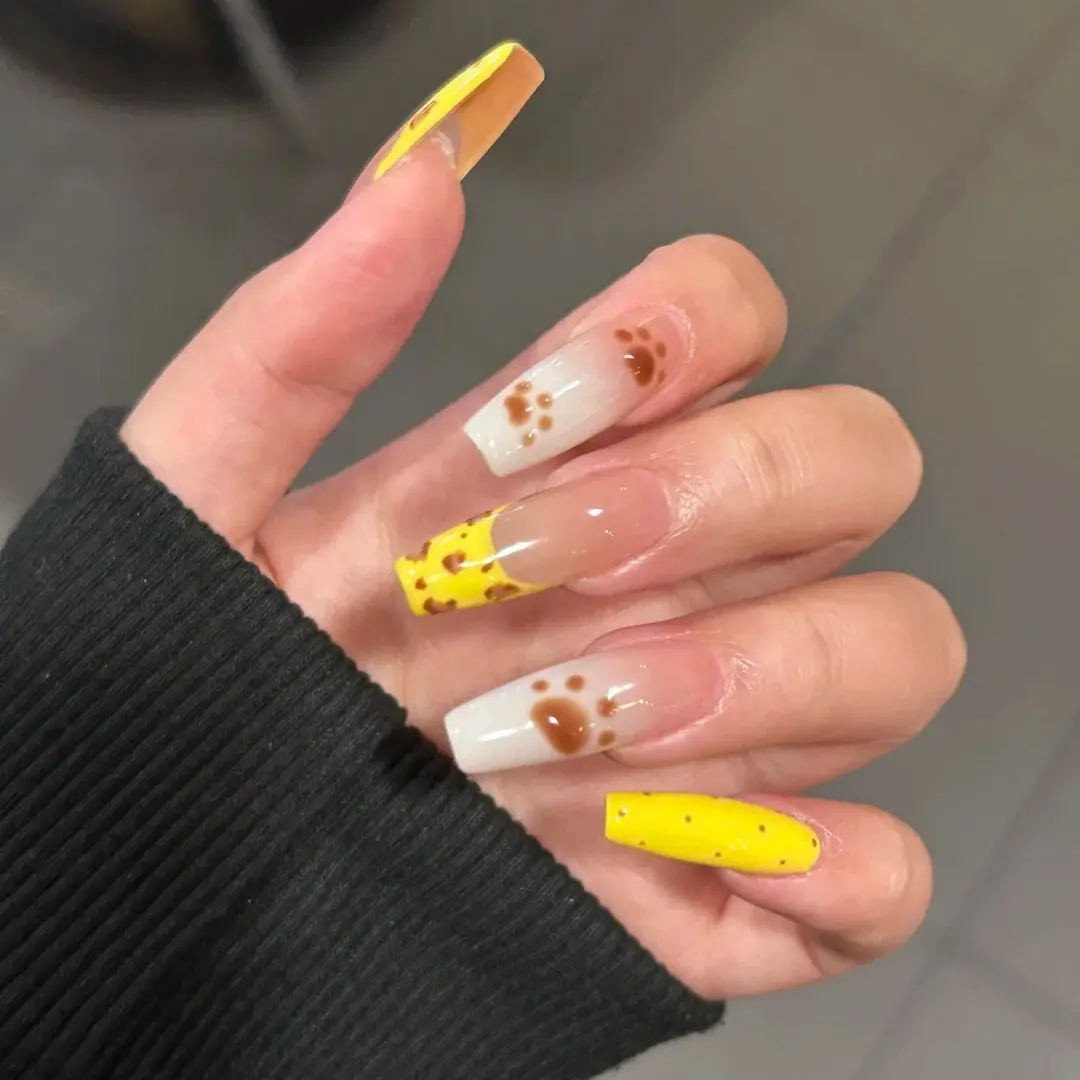 纯手工穿戴甲卡通可爱萌趣法式手绘爪印豹纹ins风可拆卸穿戴美甲