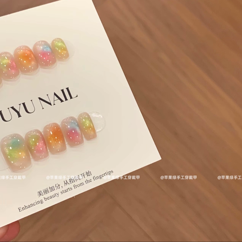 【琉璃冰岛】简约玻璃珠猫眼高级纯手工穿戴甲美甲贴片假指甲