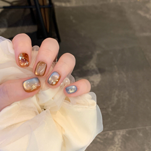 秋冬高级感琥珀晕染原创设计糖果色猫眼纯手工穿戴甲 秋叶喃