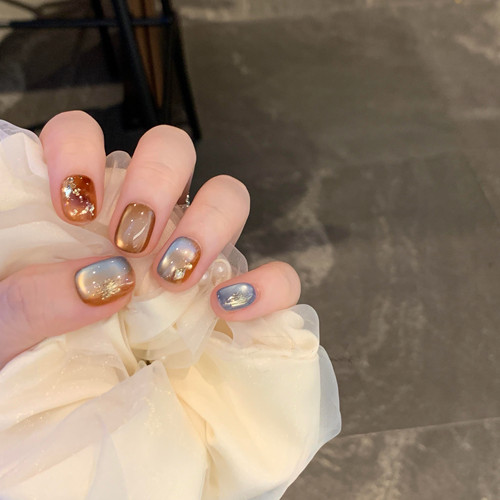 【秋叶喃】秋冬高级感琥珀晕染原创设计糖果色猫眼纯手工穿戴甲