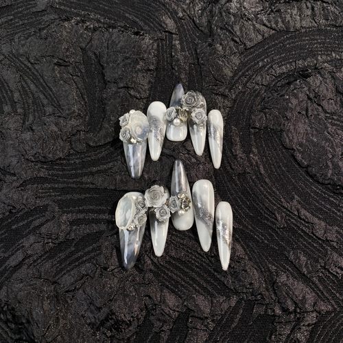 山茶花开原创纯手工穿戴甲新中式水墨晕染国风成品美甲贴片