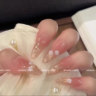 纯手工穿戴甲玻璃珠猫眼纯欲郁金香高级显白手作美甲 郁郁晚风