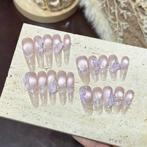 【紫气东来】高级氛围感猫眼法式美甲立体花手工穿戴甲甲片