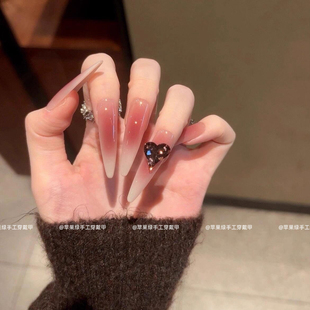 纯手工穿戴甲纯欲显白高级歪心钻晕染渐变冰透腮红气质可拆卸美甲