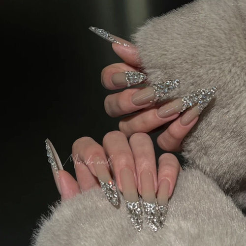 满钻穿戴甲手工假指甲贴片高级感碎钻裙摆甲片可拆卸美甲成品