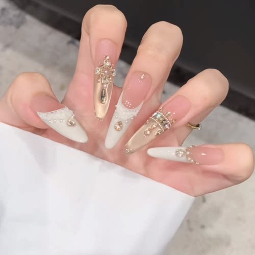 天使皇冠白月光纯手工穿戴甲高级感美甲贴片成品可拆卸假指甲显白