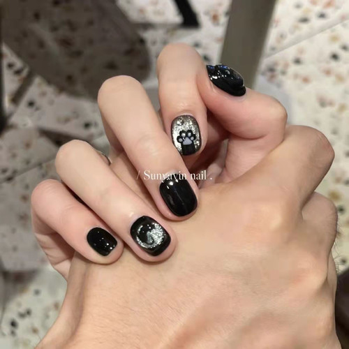 甜酷手工可爱卡通猫眼美甲纯手工穿戴高级同款短款可拆卸气质显白