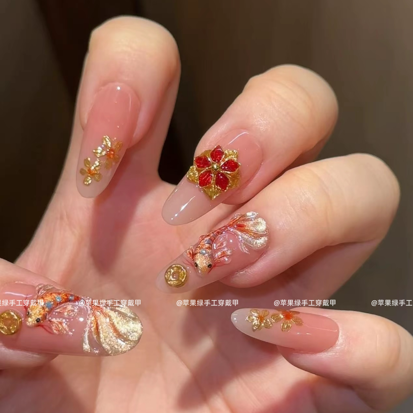 2025新年锦鲤手工穿戴甲国风掐丝珐琅立体雕花美甲新中式显白甲片,彩妆/香水/美妆工具,穿戴甲/甲片,淘宝优惠券,粉丝福利购,淘宝优惠卷