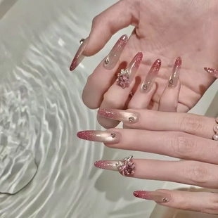 高级感美甲贴 手工穿戴甲春夏渐变猫眼碎钻轻奢时尚 糖果冰淇淋