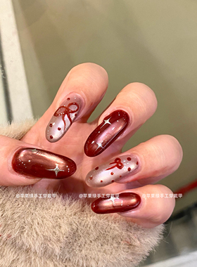 【红运当头】手工穿戴甲纯欲鎏金星星猫眼ins圣诞波点蝴蝶结美甲