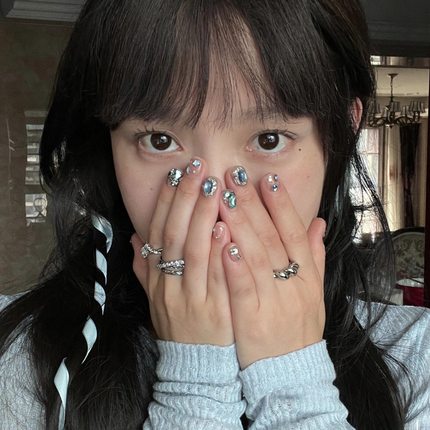 【星河湾】K9钻小短款纯手工穿戴甲夏天猫眼美甲贴片假指甲片
