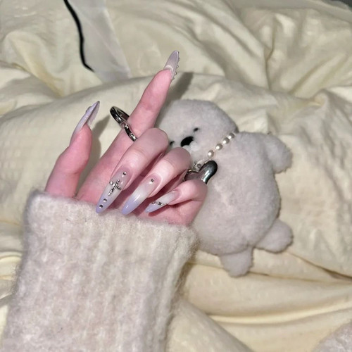 网红爆款纯手工穿戴甲美甲店紫色韵味高级清冷显白ins风辣妹学生