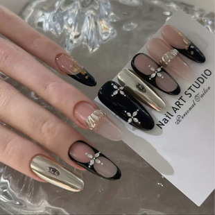 手工气质锆石黑金色高级秋冬高智感优雅通勤显白氛围感穿戴甲