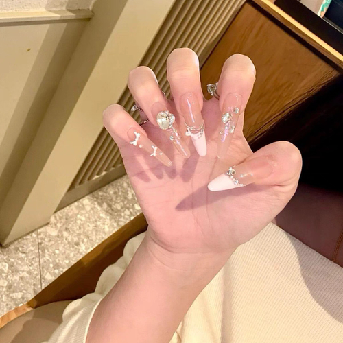 纯手工美甲穿戴甲甜美法式链条蝴蝶结美甲显白可拆卸高级气质甲片