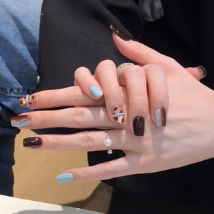 简约纯手工穿戴甲ins风秋冬显白美甲贴片假指甲 蓝腰豹纹