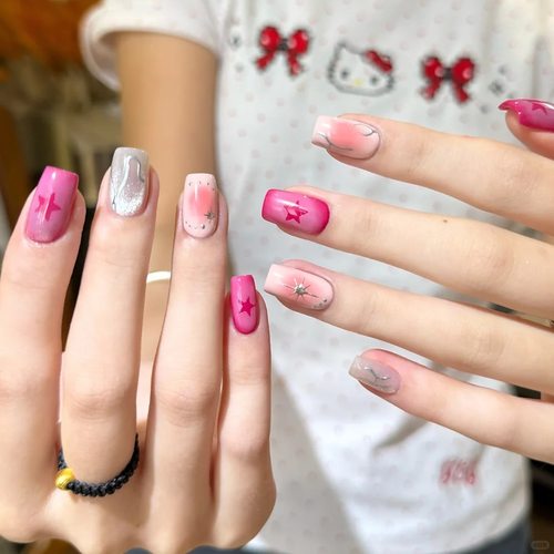 手工穿戴甲甜酷辣妹芭比粉猫眼甜美少女心星星腮红爆闪高级感美甲