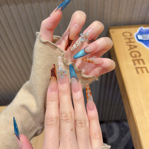 【雕花K9钻】法式猫眼 ins风纯手工穿戴甲短款美甲贴片假指甲