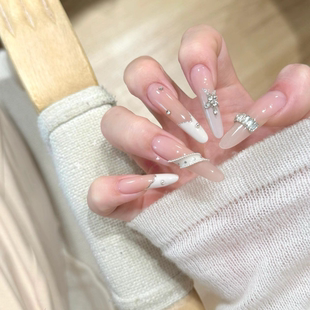 珍珠乳白法式 纯手工美甲穿戴甲高级小众ins网红气质简约辣妹学生