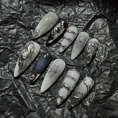 纯手工穿戴甲欧美风ins款泰酷辣穿戴甲欧美新款水滴可重复使用