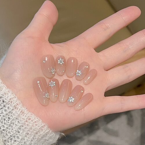 【星光雪花】纯欲裸肤色渐变锆石纯手工穿戴甲J201款带盒子工具包