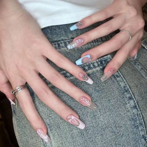 纯手工穿戴甲小众纯欲克罗心贴钻气质法式裸色鸳鸯鳄鱼纹辣妹美甲