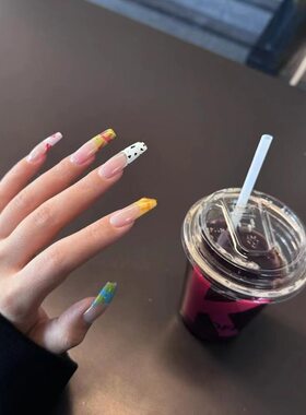 纯手工美甲穿戴甲中长款夏季高级ins风甜甜辣妹风糖果法式指甲贴