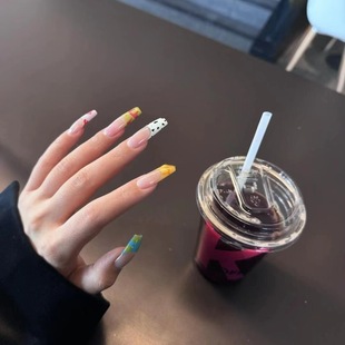 指甲贴 高级ins风甜甜辣妹风糖果法式 纯手工美甲穿戴甲中长款 夏季