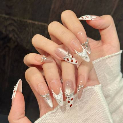 原创实拍【巴黎晚会】穿戴甲纯手作高级感玻璃珠猫眼美甲K9钻指甲