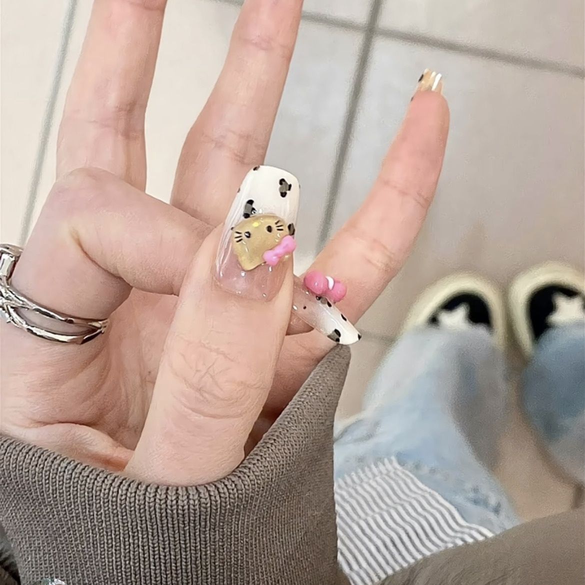 纯手工穿戴甲美甲渐变豹纹kitty卡通甜酷风可爱ins穿戴学生指甲69