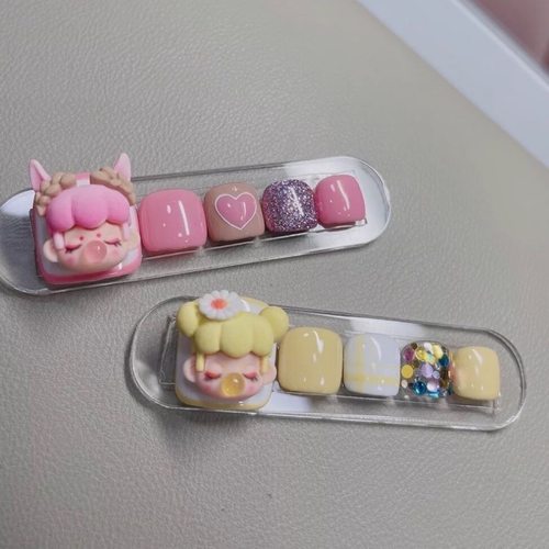 脚手工穿戴甲泡泡糖可爱女孩脚指甲成品贴片脚指甲10片装