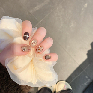 手工穿戴甲秋冬新款 美拉德猫眼豹纹蝴蝶结高级感可爱甜酷美甲贴片