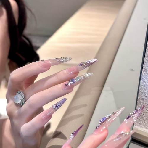 纯手工穿戴甲纯欲风御姐魅惑紫猫眼气质千金名媛风爆闪氛围感美甲