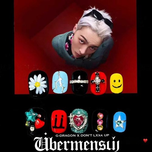 权志龙同款男生美甲纯手工穿戴高级ins学生辣妹短款手绘美甲显白