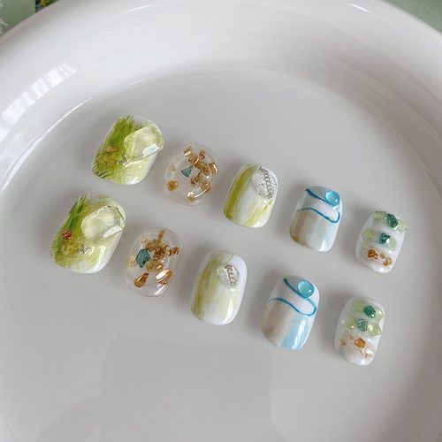 ins风短款渐变晕染简约百搭光疗日系美甲手工成品穿戴甲假指甲
