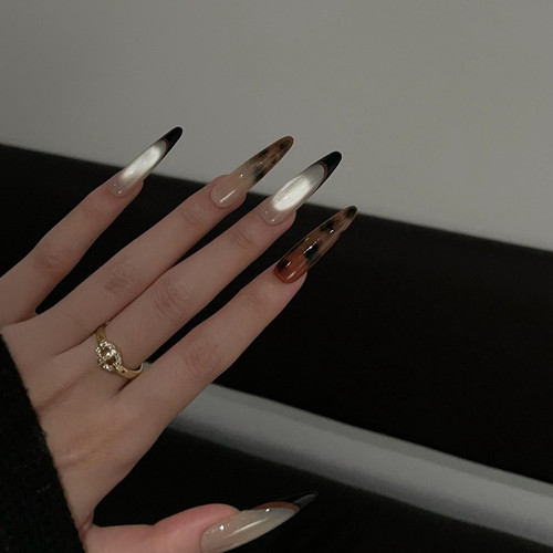 【古巴】ins风豹纹法式猫眼纯手工穿戴甲高级感显白美甲贴片指甲