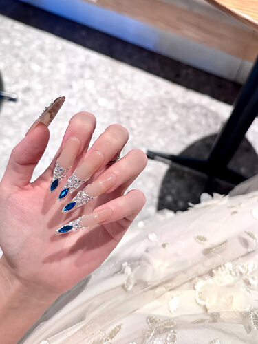 【宝石蓝】纯手工穿戴甲典藏款轻奢爆闪钻款穿戴式纯手作美甲贴片