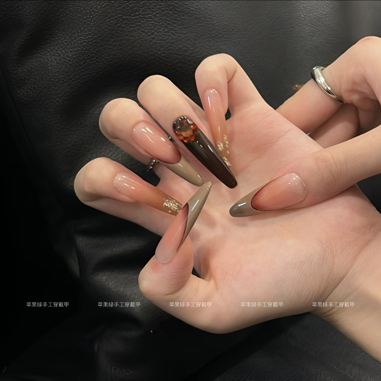 【冬日晚霞】纯手工穿戴甲秋冬高级感新款法式纯手作美甲贴片