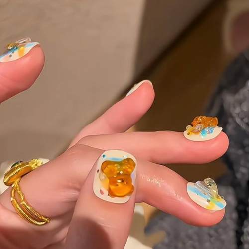 纯手工穿戴美甲多巴胺立体款小熊软糖卡通款ins风可爱款可拆卸款