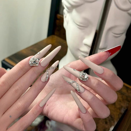 手工穿戴甲新款气质磨砂拼钻cl高跟鞋爆闪甲片高级感重工显白美甲