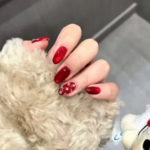 新年款红猫眼纯手工穿戴甲精品短款款秋冬显白成品美甲贴片假指甲
